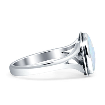 Oval Split Shank Oxidized Ring Created White Opal 925 Sterling Silver Wholesale